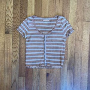 American Eagle cropped brown/white striped tee